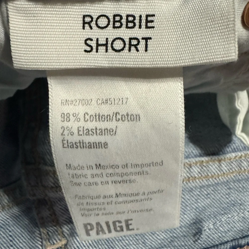 Paige Robbie High Rise Slim Bermuda Denim Blue Jean Shorts Size 24 New